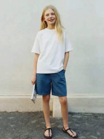 LA'CİEL PARİS 7085 Oversize Basic Tshirt -Sloganlı Şort