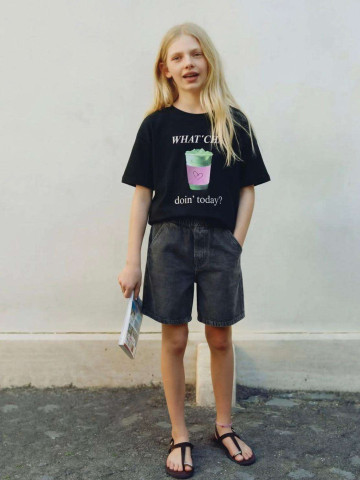 LA'CİEL PARİS 7167 Sloganlı Tshirt + C0256 Antrasit Şort